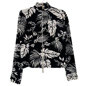Vintage Les Copains Italian Knit Twin Set Tropical Leaf Zip Jacket & Top IT 40